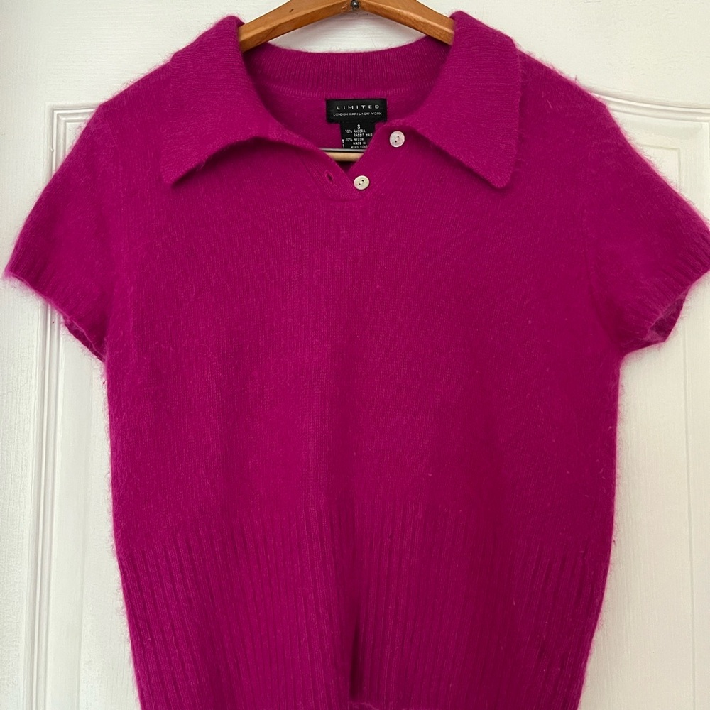 The Limited 1990s Pink Angora Polo Sweater